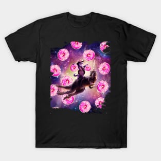 Cowboy Space Cat On Dinosaur Unicorn - Donut T-Shirt